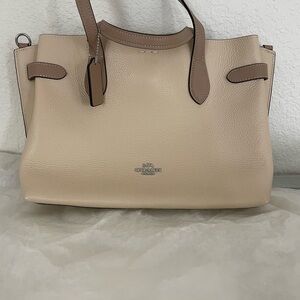 NWT Coach Hanna Carryall Pebble Leather Beige Leather Tote Bag